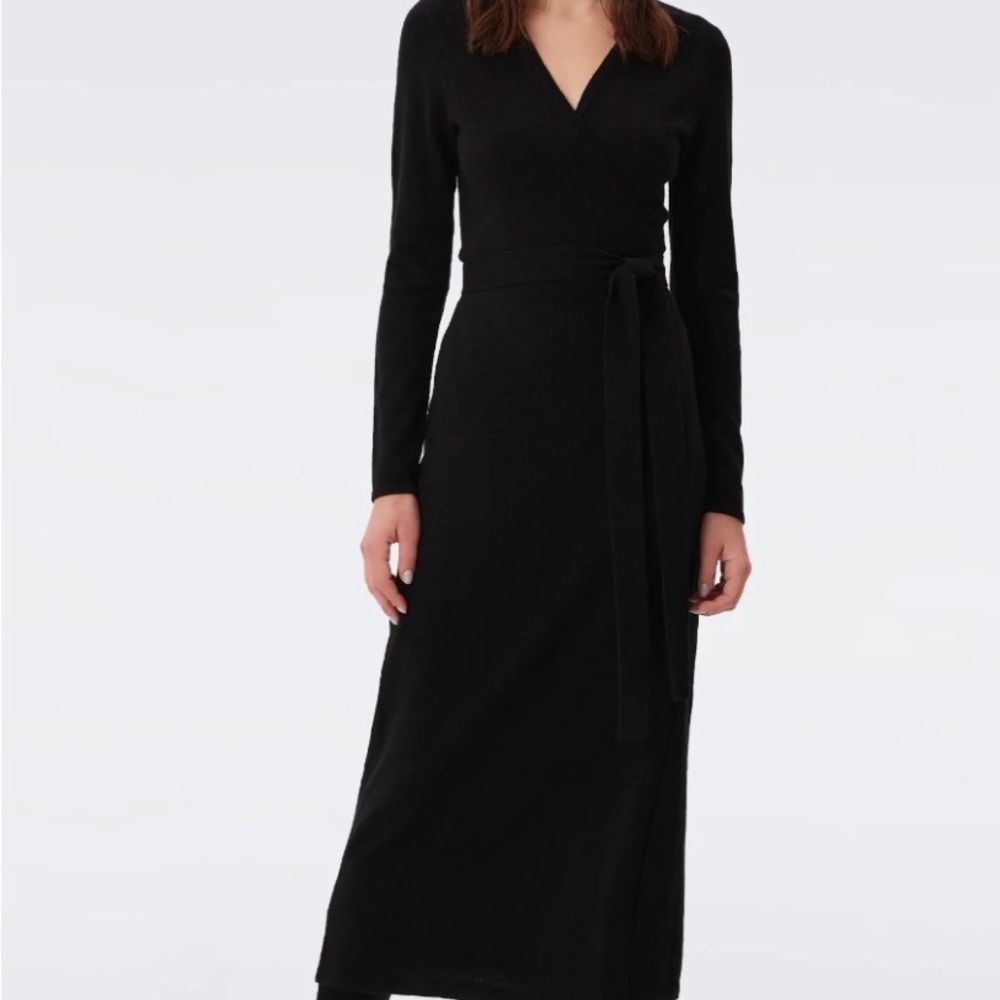 Diane Von Furstenberg Hunter Green Long-Sleeve Wrap Maxi Dress - Picture 4 of 6